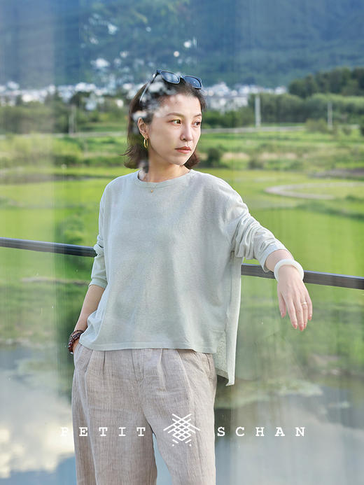 PETIT SCHAN小闪 CLO#844 Mist-veiled Silk 软烟罗 棉麻混纺斜摆针织衫 商品图3