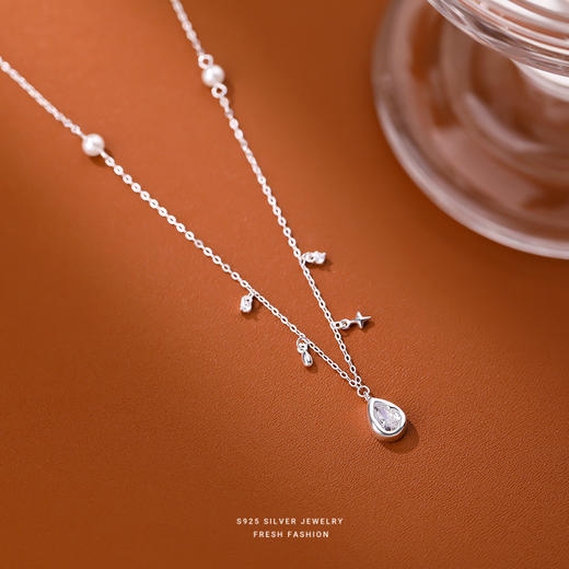 【涟漪之露】S925纯银水滴流苏项链【YXS-A4348】 商品图1