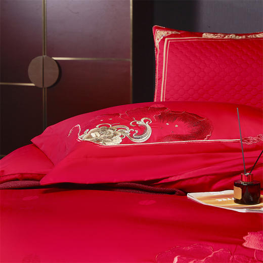 自然醒160支长绒棉提花唯美复古中式刺绣轻奢系列婚庆款多件套婚房被套床品GDS 商品图5