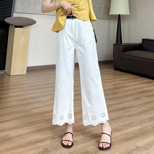 新晋花边裤！2025新款激光镂空绣花天丝亚麻9分直筒裤夏季薄牛仔裤！ 商品图5