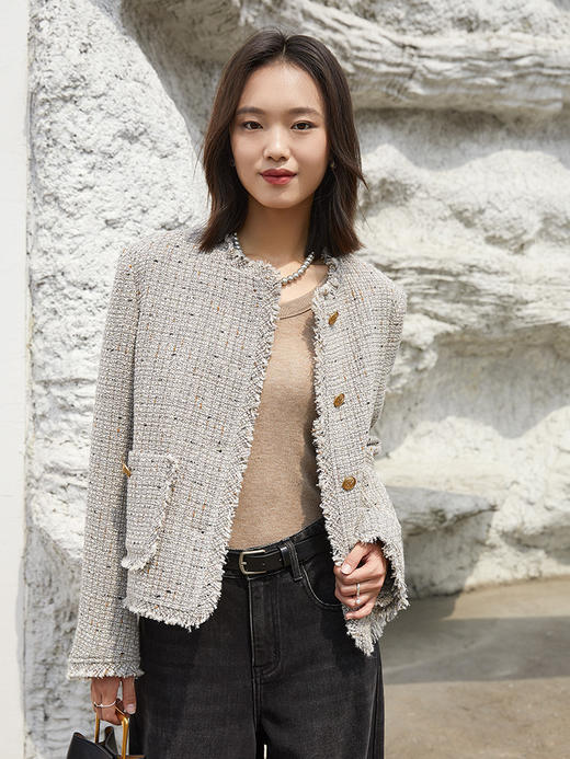 灰色圆领针织衫 简约风修身长袖打底衫 春秋季百搭显瘦亲肤女式薄款毛衣 商品图1