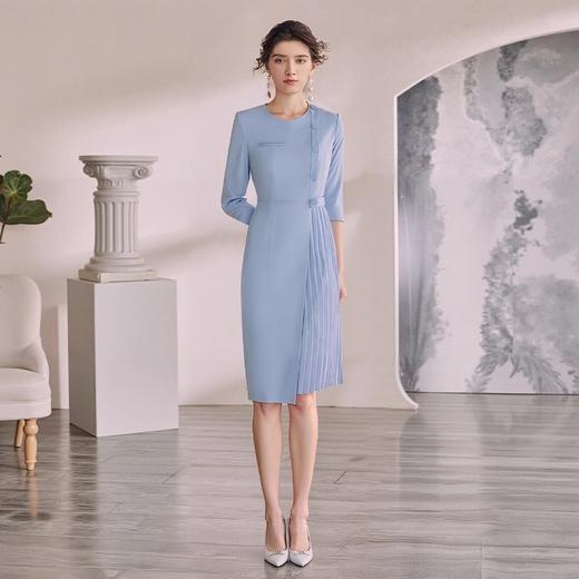 IWY/气质时尚连衣裙设计感七分袖显瘦收腰蓝色西装裙美容院前台工作服Q1283 商品图0