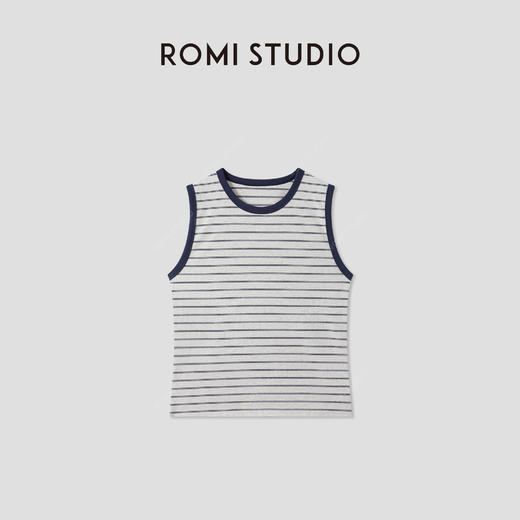 ROMI STUDIO“休闲复古”精梳棉条纹撞色针织无袖背心 RWCRS94165 商品图0