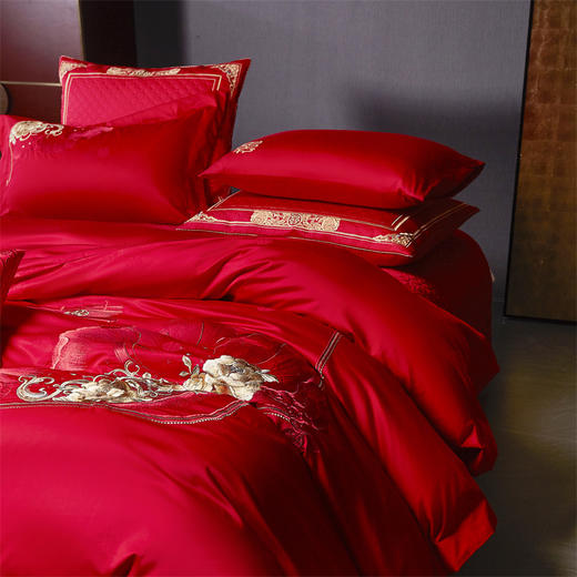 自然醒160支长绒棉提花唯美复古中式刺绣轻奢系列婚庆款多件套婚房被套床品GDS 商品图6