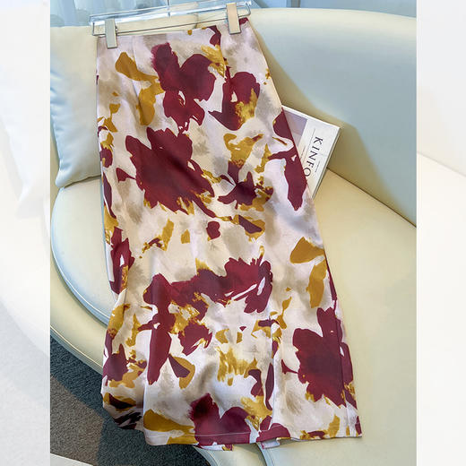 雀说醋酸a字半身裙女新款缎面垂感夏日绝美碎花气质包臀裙子AL5086 商品图9