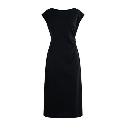 HeyDress法式连衣裙女夏季圆领收腰显瘦设计感宽肩袖通勤小黑裙子 商品图4