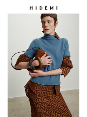 HIDEMI 进口澳洲美丽奴羊毛全毛堆堆领短袖针织毛衣叠穿神器