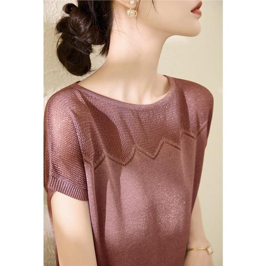 雀说莱赛尔天丝小飞袖宽松短袖t恤上衣女新款圆领冰丝针织衫AL1273 商品图4