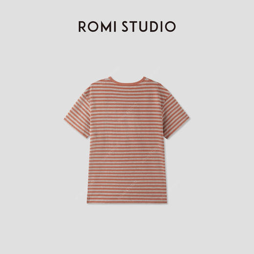 ROMI STUDIO“休闲随性”撞色条纹复古宽松圆领短袖T恤 RWCRS94108 商品图1