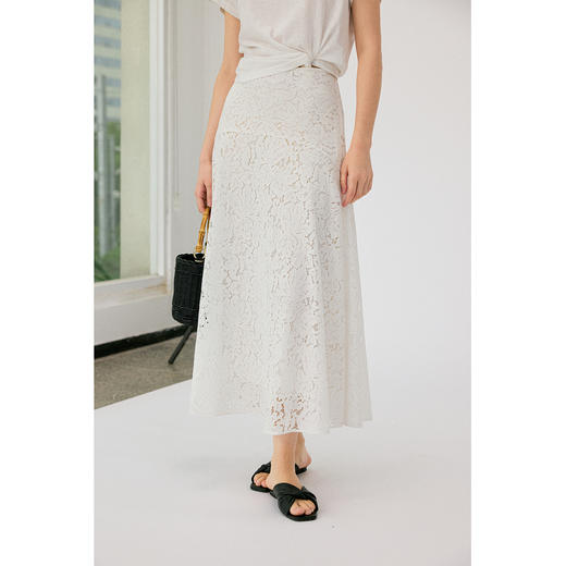 HeyDress法式蕾丝拼接半身裙女夏季复古高腰显瘦斜裁浪漫a字半裙 商品图3