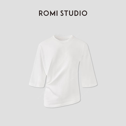 ROMI STUDIO 简约设计感不规则下摆舒适全棉短袖T恤 RWCRS64100 商品图0