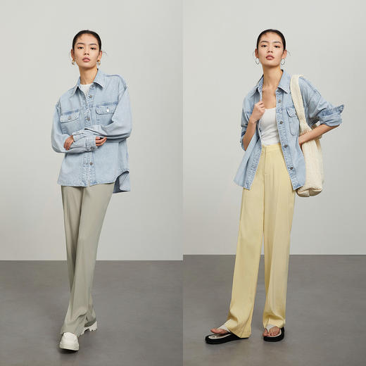 simplepieces高腰休闲裤女夏季新品宽松V字腰头拖地茄子裤SPS 商品图3