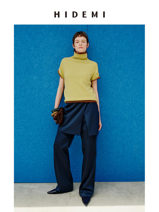 HIDEMI 进口澳洲美丽奴羊毛全毛堆堆领短袖针织毛衣叠穿神器 商品图10