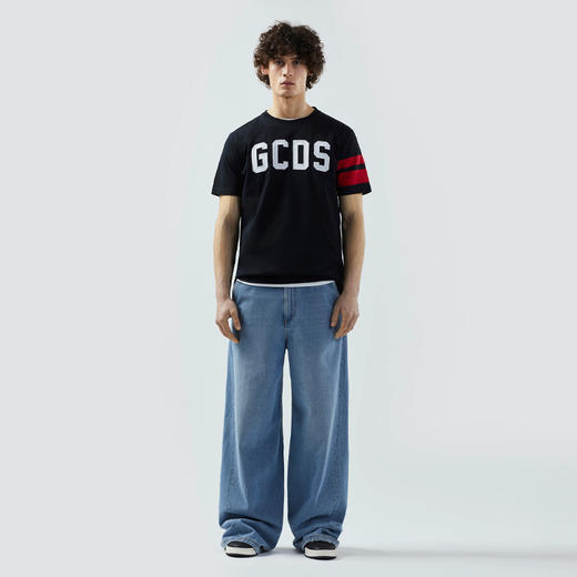 GCDS 男士字母徽标刺绣棉质圆领短袖T恤 黑色 B1XM2315JI9 99 商品图3