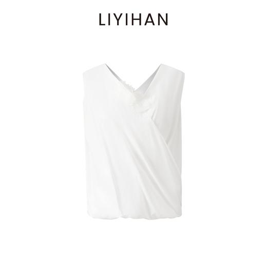 LIYIHAN夏季时尚气质休闲风领口交叉无袖V领蕾丝上衣衬衫 商品图4