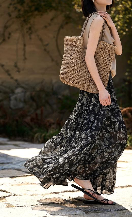 复古腰果花印花半身裙法式大气飘逸碎花长裙A字裙 商品图2