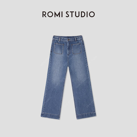 ROMI STUDIO“法式复古”棉质高腰双口袋九分微喇牛仔裤 RWCSXD3470 商品图3