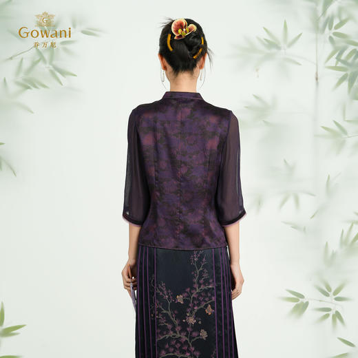 乔万尼2025夏季新品新中式晕染印花100%真丝刺绣上衣ED2C486 商品图4