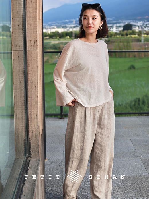 PETIT SCHAN小闪 CLO#847 Serene Wisdom 知闲 色织亚麻松紧腰萝卜裤 商品图1