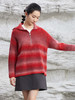 2025 秋冬酒红渐变连帽半拉链毛衣女 宽松毛绒感条纹针织衫 复古氛围感休闲通勤中长款套头上衣 商品缩略图0