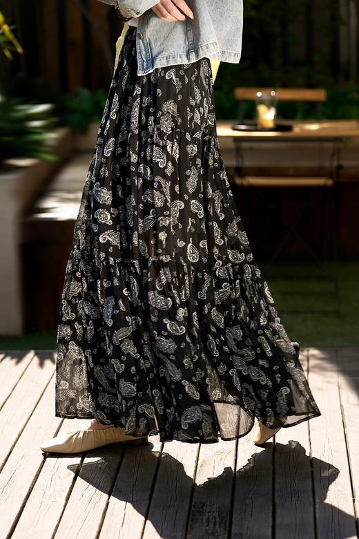 复古腰果花印花半身裙法式大气飘逸碎花长裙A字裙 商品图5