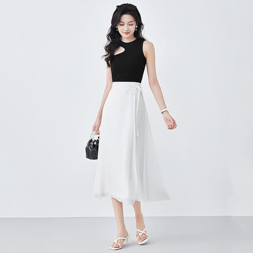 「高货oyg」全新升级【铂金会员404/天猫539/差价135】(12158)洛诗琳一片式绑带真丝半身裙2025夏新款开叉纯色裹身裙女 商品图0