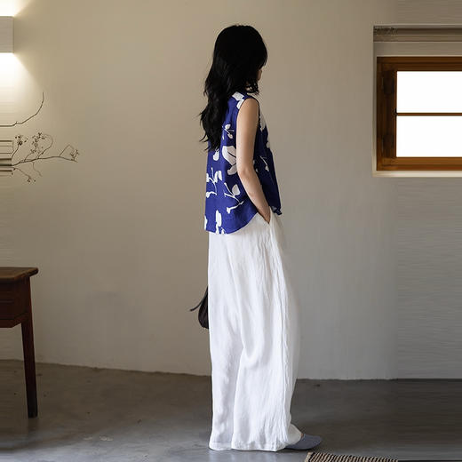 绽放326朵/【海街日记】亚麻可拆卸腰封侧拉链半腰松紧宽松直筒裤 商品图2