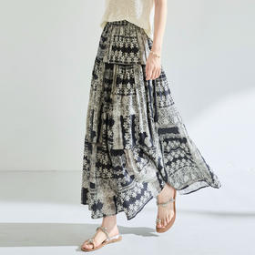 「高货sh」全新升级【铂金会员183/天猫239/差价56】(41331)洛诗琳夏季波西米亚印花拼接松紧腰A字显瘦大摆碎花半身裙