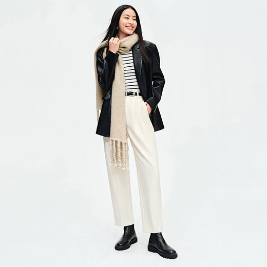 【轻薄绒锥形裤】simplepieces冬SPS休闲裤女新四面弹双褶奶奶裤 商品图2