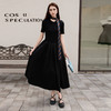 谜底黑色连衣裙2025春季新品气质优雅修身针织长裙短袖251MZ0400 商品缩略图0