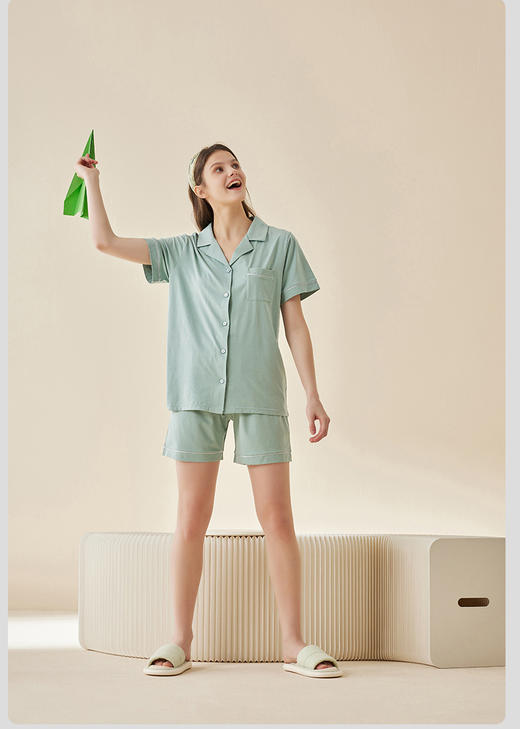 限时9折【莫代尔翻领短袖短裤】A类 无芳香胺无异味 放心贴身穿DKM411B-CC 商品图4