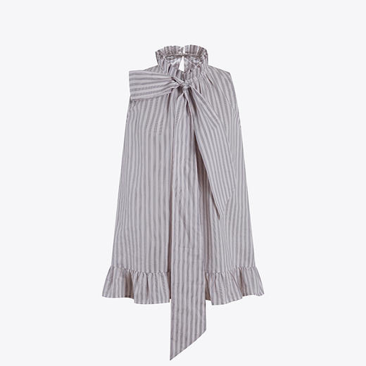 HeyDress条纹飘带衬衫女夏季法式浪漫显瘦荷叶边衬衣别致无袖上衣 商品图4