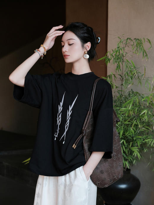 盛唐婧×女书|凤凰泪珠T恤-黑色 商品图2