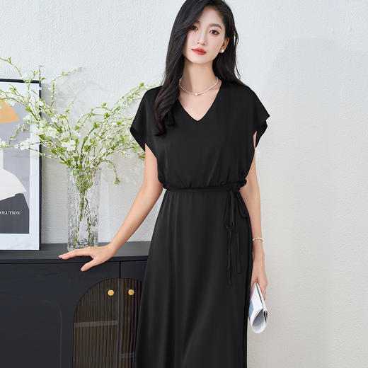 剩S/L/XL/M/XXL 米思阳2025夏季新款高端弹力双乔短袖连衣裙气质桑蚕丝A字裙3273 商品图5