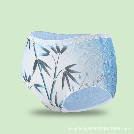 雀说5条装7a抑菌女士冰丝内裤中国风女士水墨竹子印花冰丝三角裤短裤头AL983 商品图6