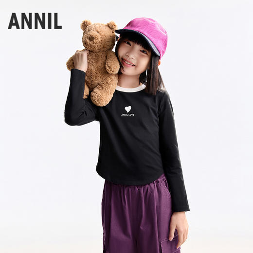 【收腰甜美棉T恤】女童圆领长袖针织衫秋季新款安奈儿童装小程序专享EG531568 商品图2