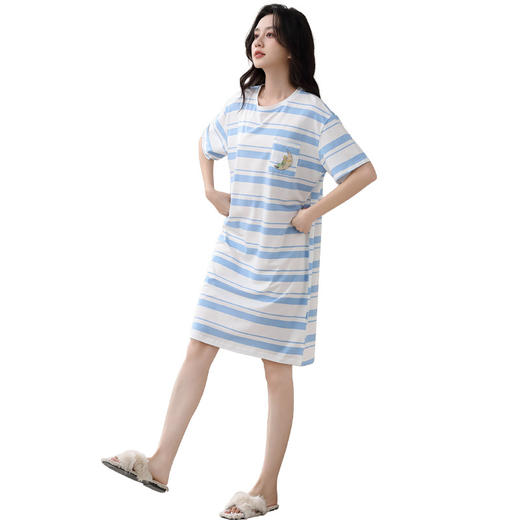雀说睡裙女夏季兰精莫代尔睡衣女款凉感亲肤条纹中长款睡裙女可外穿AL2537 商品图4