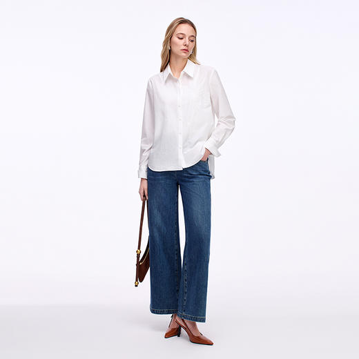 EITIE爱特爱简约收腰显瘦百搭通勤气质经典白衬衫秋季新款8309001 商品图1