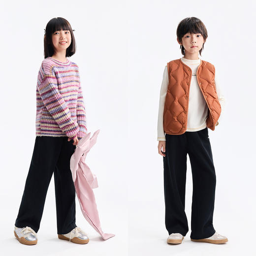 【百搭直筒裤】男女童全腰针织单裤秋季新款安奈儿童装EM536625 商品图3