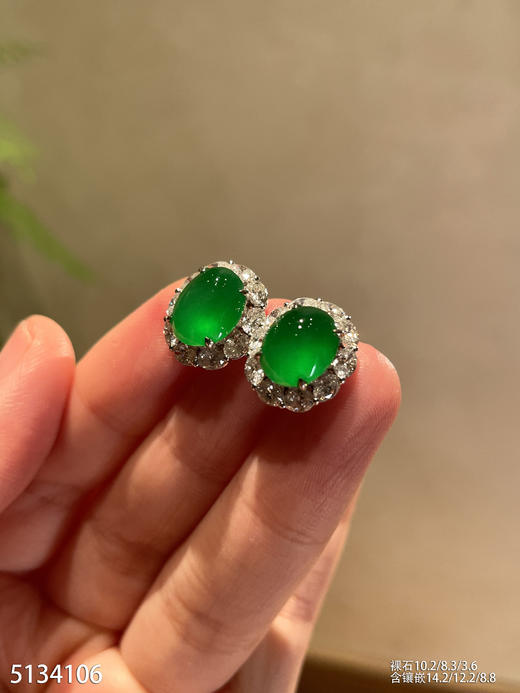 老坑玻璃种艳绿蛋面耳钉【5134106】具体价格微信咨询 商品图5