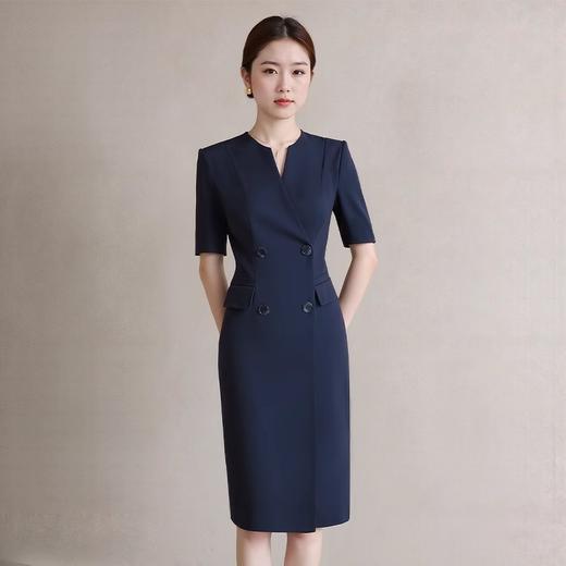 IWY/高级感藏青色双排扣西装裙主持人收腰显瘦短袖连衣裙女WQ179 商品图3