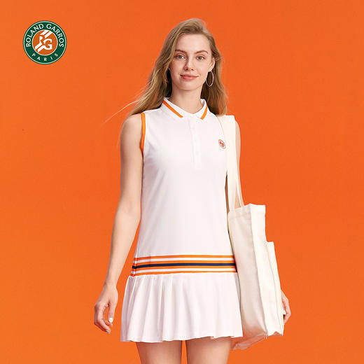 罗兰加洛斯女士连衣裙夏季新款polo领无袖网球运动休闲百褶裙 商品图4