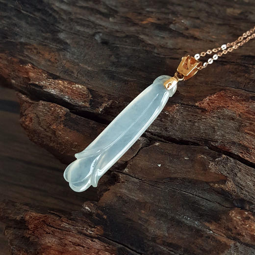 【天然正品】A货翡翠AU750玫瑰金镶钻镶天然冰种玉兰花造型翡翠吊坠项链49.2*9.0*4.2MM（皆取最大值）女士现售价：1280特价！230325AH46 商品图7