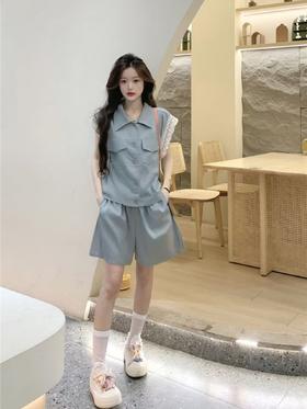 七夕福利-NO退 套装【韩系2025】蕾丝边无袖上衣➕短裤两件套-喜出