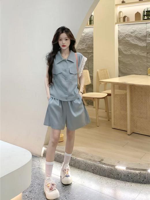 七夕福利-NO退 套装【韩系2025】蕾丝边无袖上衣➕短裤两件套-喜出 商品图0