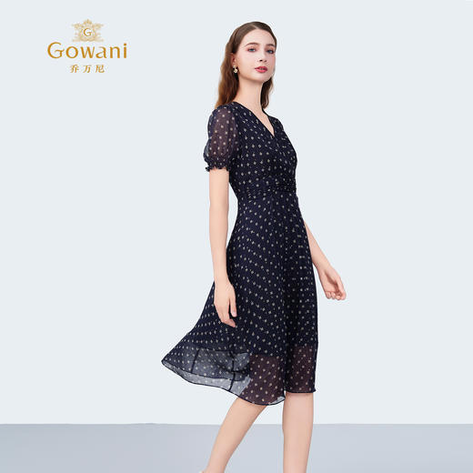 乔万尼2025夏季新品100%真丝V领法式印花收腰茶歇连衣裙ED2E402 商品图3