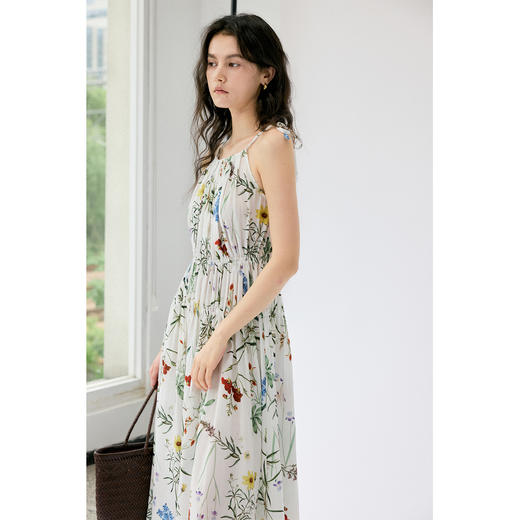 HeyDress植物印花吊带裙女夏季宽松收腰连衣裙浪漫度假风碎花裙子 商品图3