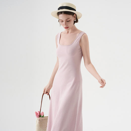 百媚生 方领棉质背心连衣裙女优雅气质法式中长款KL111A 商品图3