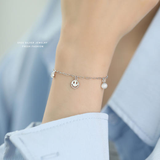 【完美心情】S925纯银创意微笑脸猫眼石手链【YXS-L1080】 商品图1