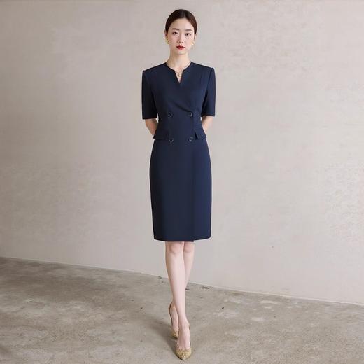 IWY/高级感藏青色双排扣西装裙主持人收腰显瘦短袖连衣裙女WQ179 商品图2